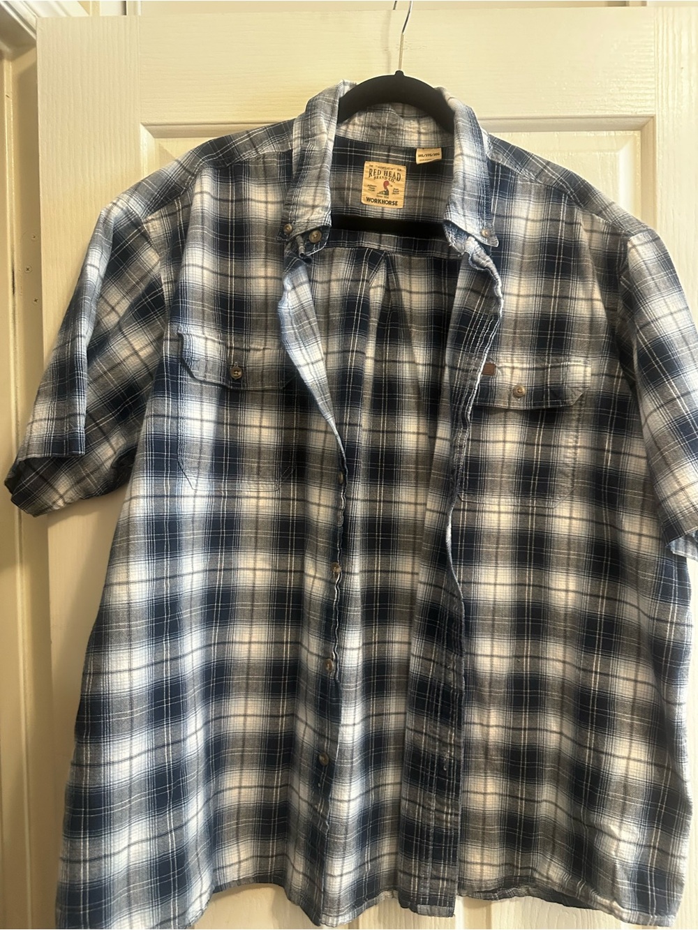 Men’s 3XL RedHead Blue and White Plaid Short-Sleeve Button-Down Shirt